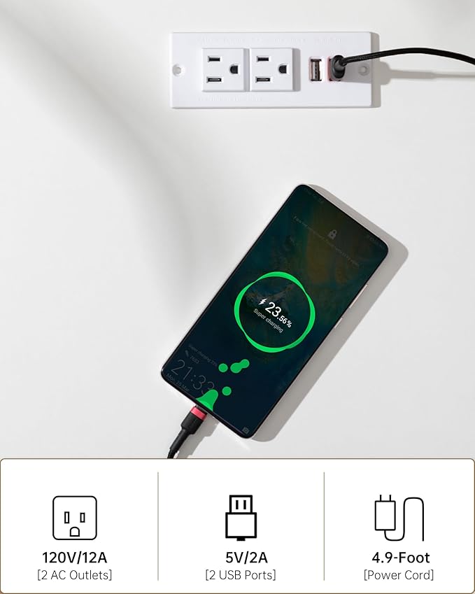 FORAOFUR End Table with Charging Station, End Tables with USB Ports and Outlets, Small Side Table for Living Room, Bedroom & Office, Two-Tier Narrow Side Table, Easy Assembly