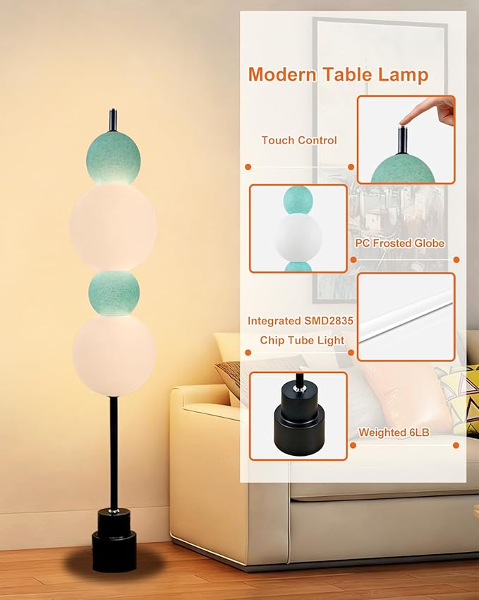 Lightdot Blue Globe Floor Lamp with 3 Color Temperatures LED Bulbs,Dimmable Floor Lamps with Touch Switch,Unique Modern Standing Tall Lamp for Bedroom Living Room Home Office