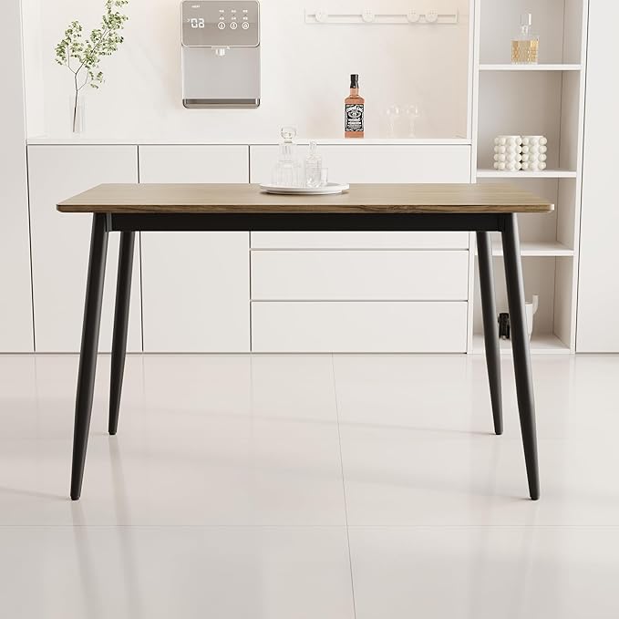 Modern Wooden Dining Table, 47.2'' Rectangle Table, Kitchen & Dining Room Table, Wooden Dining Table with Black Metal Legs for Living Dining Room(Dark Wood, 47.2 in)