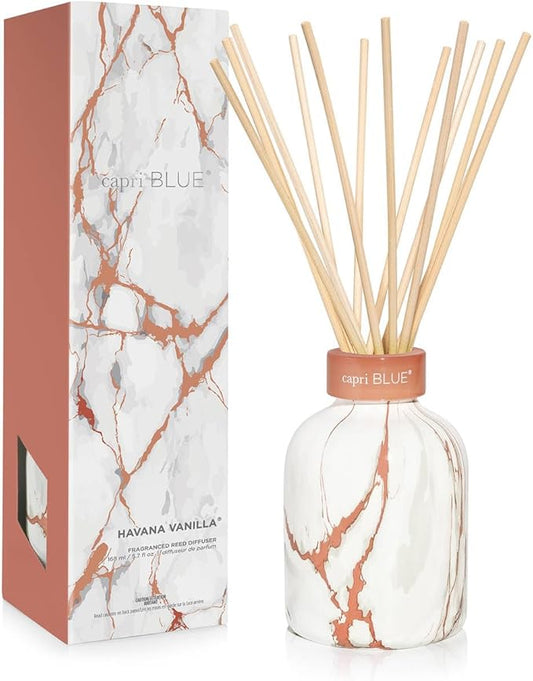 Capri Blue Modern Marble Reed Diffuser Set - Includes Reed Diffuser Sticks, Scented Oil & Glass Bottle - Luxury Scents for Bedroom Decor & Bathroom Air Freshener - Havana Vanilla (5.7 fl oz)