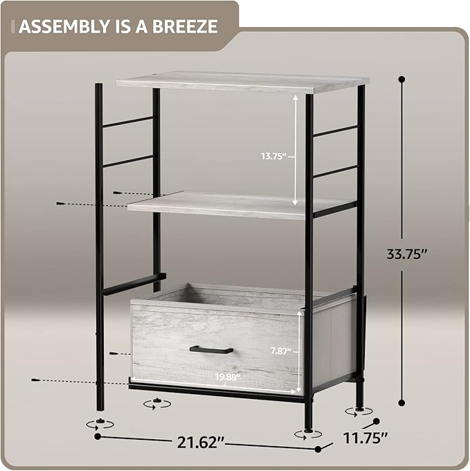 Sorbus Nightstand Dresser with 2 Faux Wood Drawers - Bedside Table Chest with Storage - Bedroom, Living Room, Closet & Dorm Furniture-Lamp Stand - Steel Frame, Wood Top, Easy Pull Fabric Bins