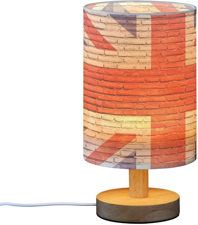 Table Lamp UK British Flag England London Union Jack Painted on Brick Wall Nightstand Lamp with Wood Base Fabric Lamp Shade Bedside Desk Lamp for Living Room Bedroom Kids Room Office