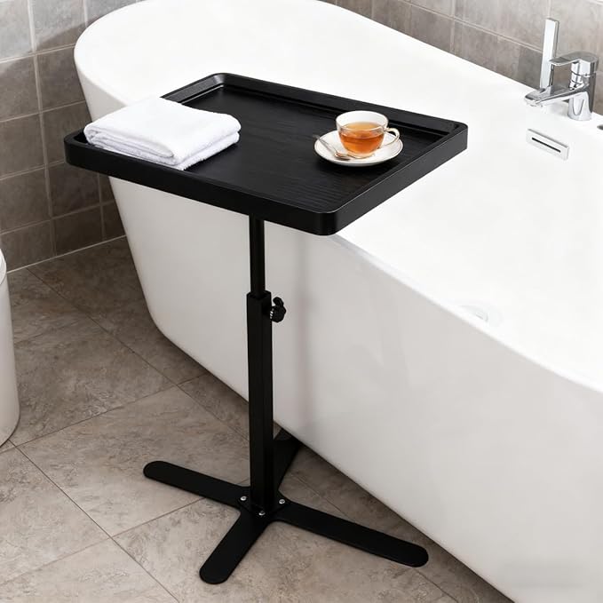 Simcat Adjustable Height Side Table TV Tray, C Shaped End Table, Couch Tables for Living Room, Bedroom, Corners and Office(Black)