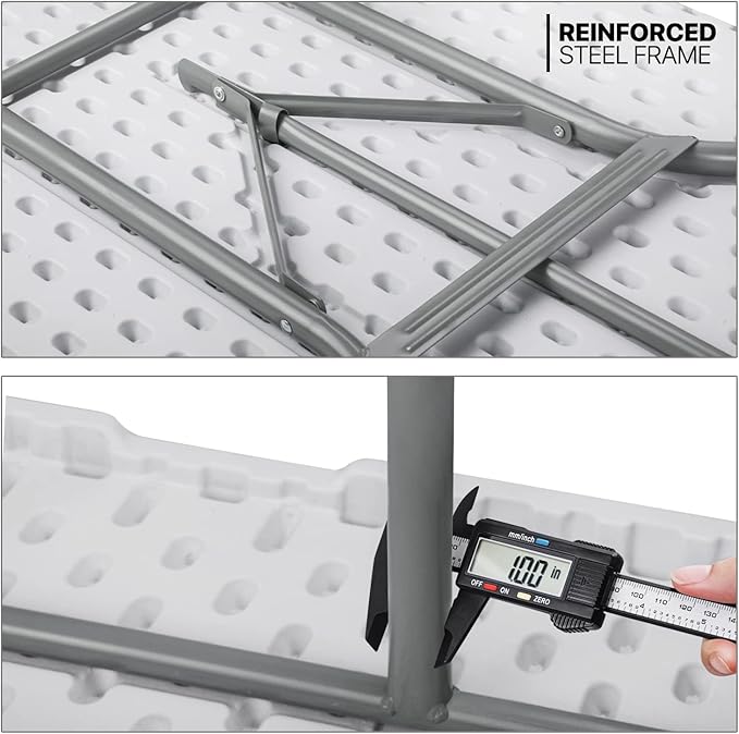 MoNiBloom 6Ft Folding Table, Heavy Duty Portable Plastic Dining Tables Fold in Half Indoor Outdoor Desk w/Handle, Lock for Camping Picnic Party, White