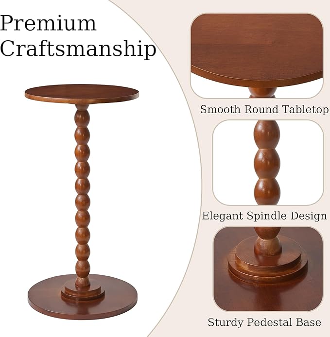 Round Side Table, Solid Wood End Table, Small Drink Table Sofa End Table, Bedroom Small Corner Table, Sturdy Weight-Bearing Design Brown YD-RST001H