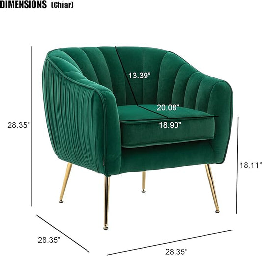 Velvet Accent Chair with Ottoman, Modern Tufted Barrel Chair Ottoman Set for Living Room Bedroom, Golden Finished, Dark Green