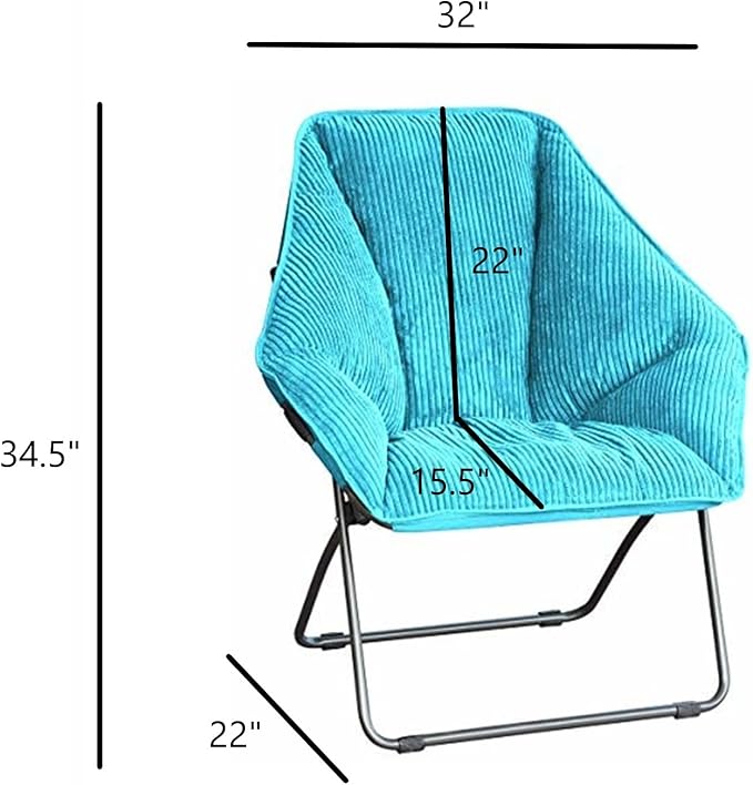 Zenithen Limited Portable Foldable Hexagon Plush Indoor Accent Seat Folding Dish Chair, Perfect for Bedrooms, Dorm Rooms, Living Rooms, and Gaming, Teal Corduroy (Pack of 2)
