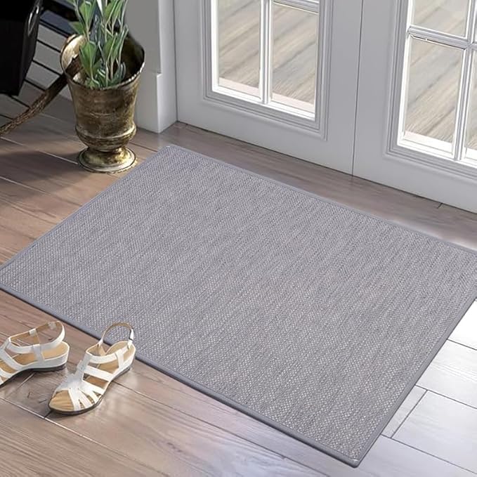 Ultra Thin Indoor Door Mat, Low-Profile Door Mats Indoor Entrance, Non-Slip Natural Rubber Backing Doormat, Washable Entryway Doormats, Fade Resistant Dirt Trapper for Kitchen, 35''x24'',Grey