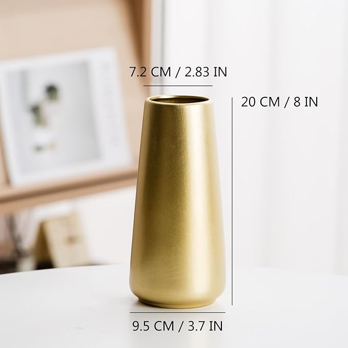 Light Gold Vase - 8" Big Gold Ceramic Flower vase for Home/Table/Accent Decor, Minimalist Modern Vases for Centerpieces, Room Decor, Living Room, Bedroom or Gift