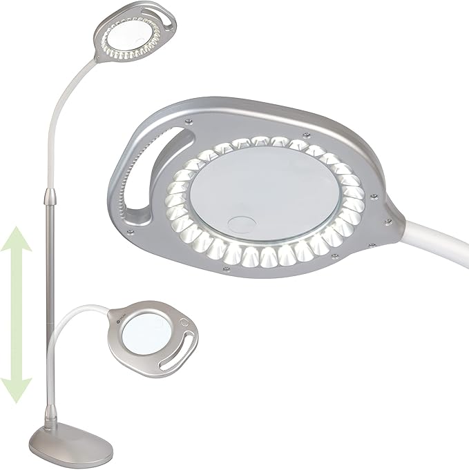 OttLite 43828C 2-in-1 LED Mag Floor and Table Lamps, 4.69" x 15.38" x 17.38", Silver