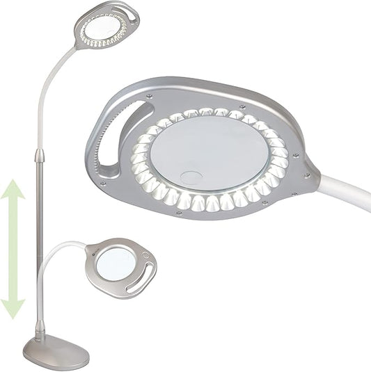 OttLite 43828C 2-in-1 LED Mag Floor and Table Lamps, 4.69" x 15.38" x 17.38", Silver