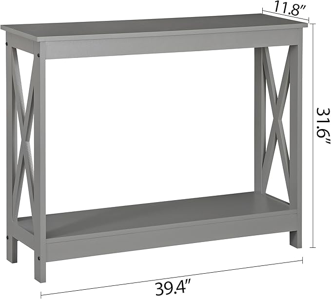 ZenStyle Sofa Side Console Table with 2 Storage Shelves Narrow Accent Table for Entryway/Hallway/Living Room, 39.3in L x 11.8in W x 31.6in H (Grey, 39.3 inch)