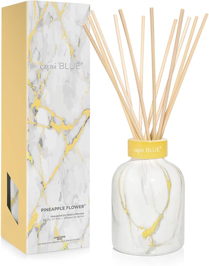 Capri Blue Modern Marble Reed Diffuser Set - Includes Reed Diffuser Sticks, Scented Oil & Glass Bottle - Luxury Scents for Bedroom Decor & Bathroom Air Freshener - Pineapple Flower (5.7 fl oz)