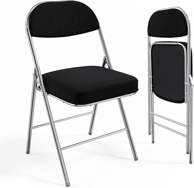 VINGLI 2 Pack Folding Chairs with Padded Seat & Backrest, Metal Frame, Durable Corduroy Fabric, 350 lbs Capacity, Set of 2, Black – Ideal for Weddings, Parties, Office Events