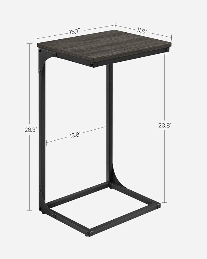 VASAGLE C-Shaped End Table, Side Table for Sofa, Couch Table with Metal Frame, Small TV Tray Table for Living Room, Bedroom, Ebonized Oak Finish and Black