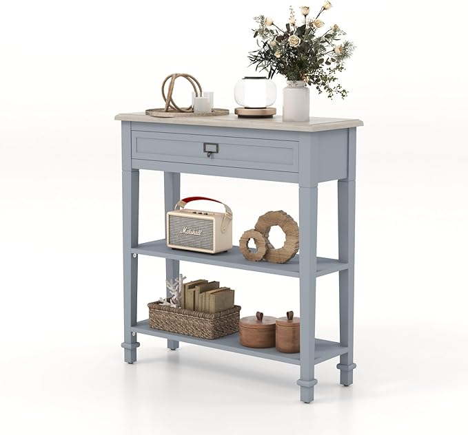 KINTNESS Entryway Table, Narrow Console Table Hallway Tables with Storage for Living Room/Hallway/Foyer, Grey