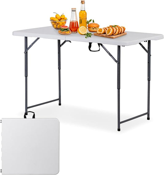 ZenStyle 4 ft Folding Table - 48"x24" White Rectangular Portable Plastic Table for Indoor, Indoor, Outdoor, Camping, Parties & Events | Lightweight Multi-Purpose Utility & Dining Table