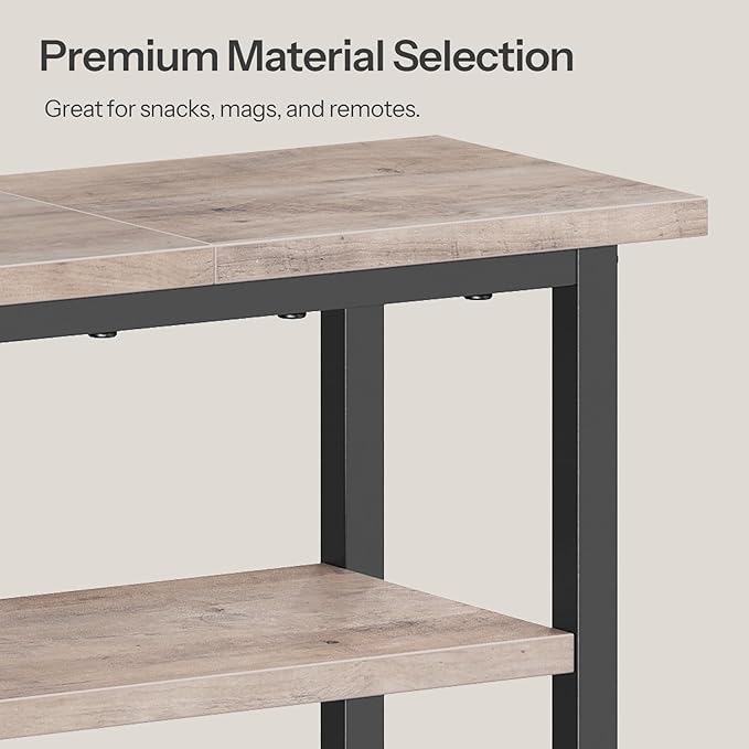 HOOBRO Narrow Side Table with Charging Station and LED Light, Small End Table with Storage, Skinny Nightstand with USB Port, Slim Bedside Table for Small Spaces, Living Room, Greige BG242UDBZ01