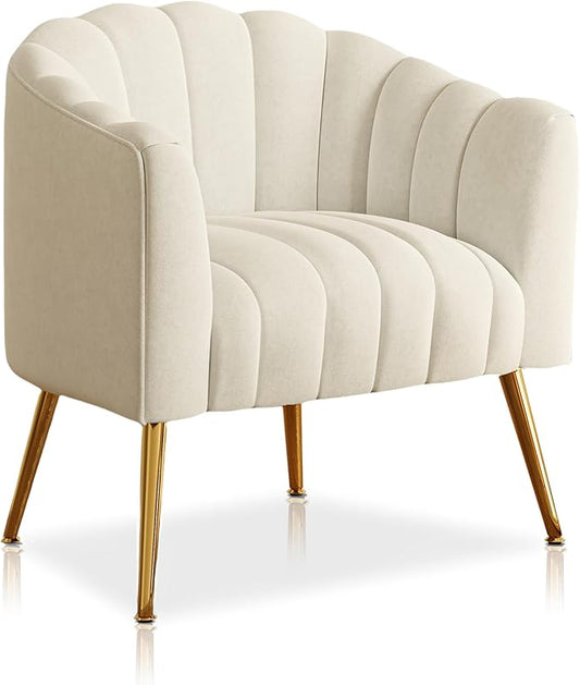 Oversized Pumpkin Couch Accent Chair, Modern Comfy Velvet Upholstered Barrel Chairs, Luxury Single Sofa Armchair for Living Room, Waiting Room, Office and Vanity, (Beige)