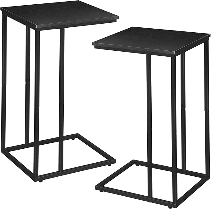 C Shaped Side Table Set of 2, Skinny Sofa Table for Sofa and Bed, Couch Tables That Slide Under, Small End Tables for Living Room, Bedroom or Small Spaces, Black