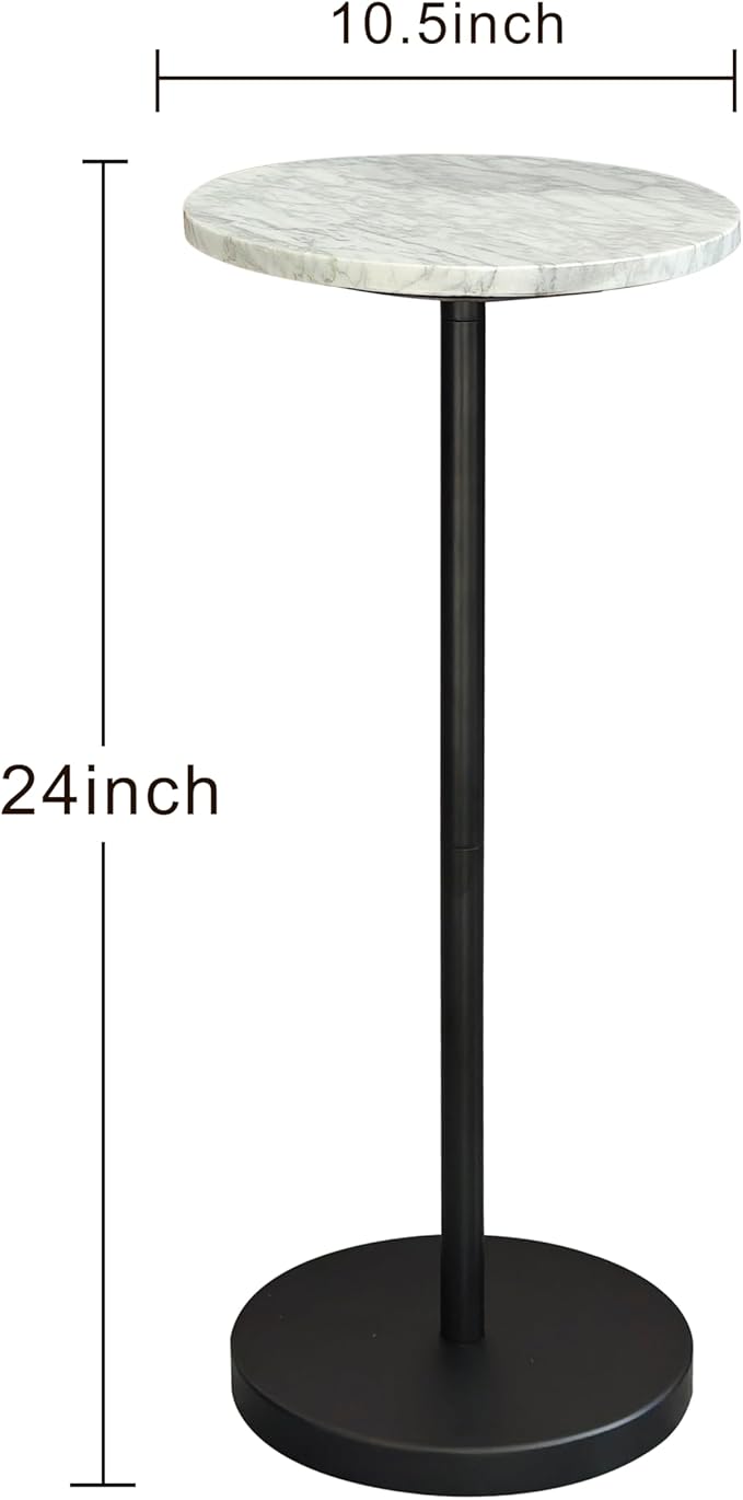 Nature Marble Drink Table, Pedestal Table, Small Round Side Table, Martini Table for Living Room, Bathroom, Small Space (Black 1)