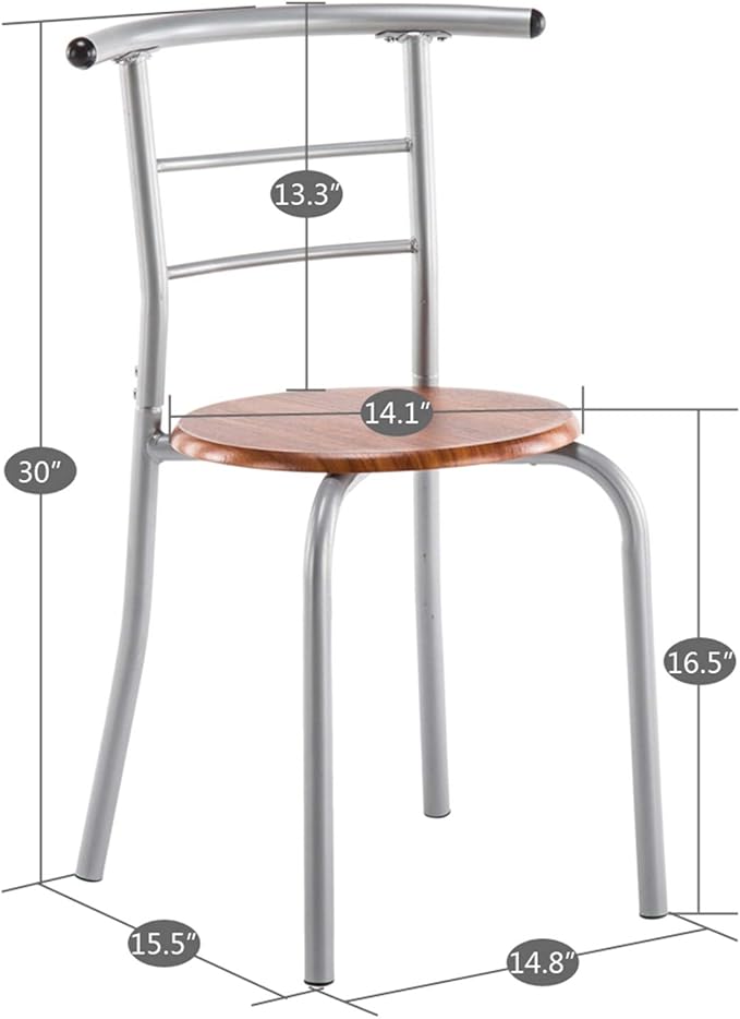 3-Piece Dining Table Set, Space Saving Breakfast Table and 2 Chairs with Metal Frame, Kitchen Breakfast Compact Table Set with Storage Shelf, for Dining Room, Apartment, Bistro (Light Brown)