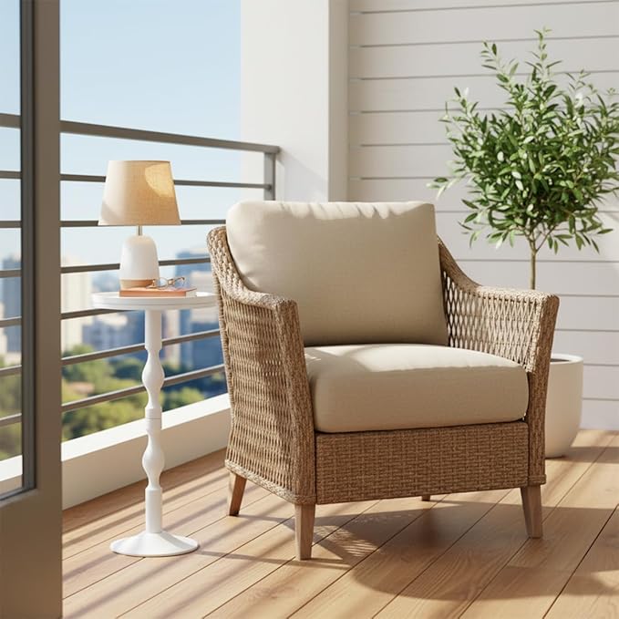 Small Round Drink Table,Pedestal Tables,Small Round Side Table for Narrow Spaces,End Table for Living Room, Bedroom, Bathroom,Balcony (White)