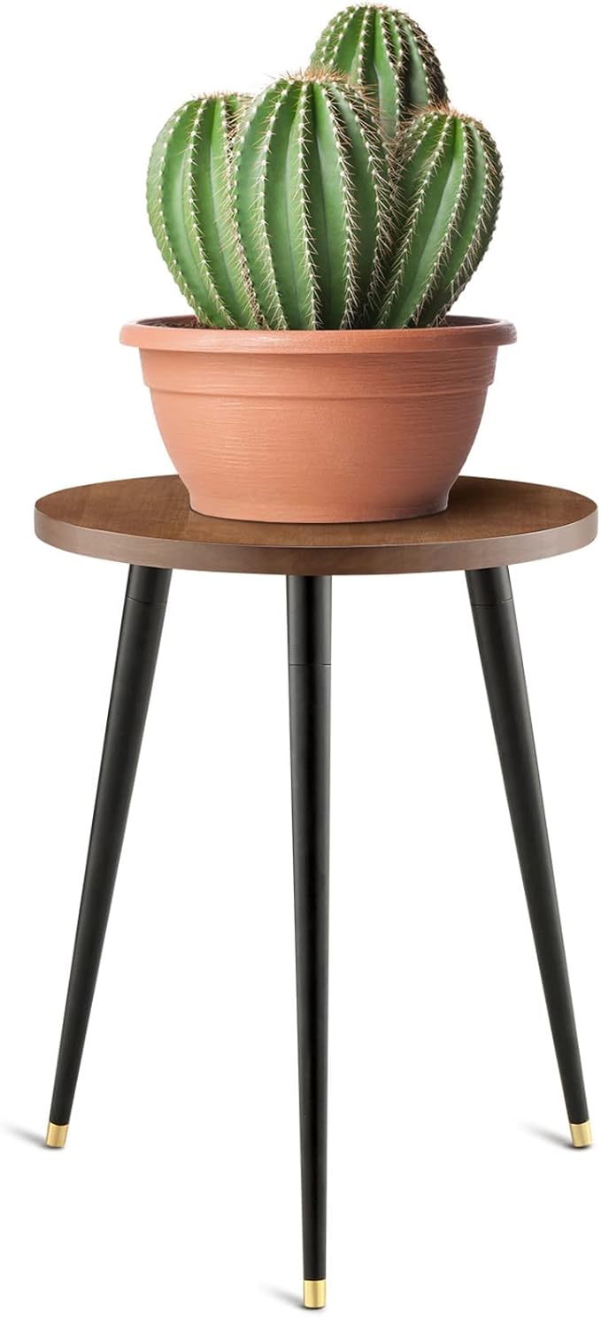 Plant Stand Indoor, Mid Century Wood Plant Stand Plant Table for Flower Pots, Heavy Duty Metal Tall Plant Holder, Modern Home Decor Small Round Side End Table (11.8"x16")