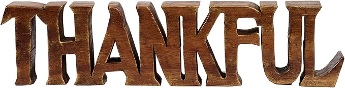 Decozen Gifts for Mom - Wooden Thankful Sculpture - Mother's Day Birthday Gifts, Home, Office, Living Room, Shelf, Fireplace, Farmhouse, Tabletop, Boho and Mantle Decor - Mothers Day Decorations
