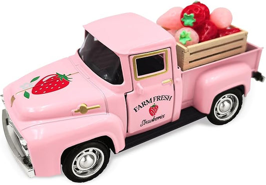 Strawberry Decor 5 Inch Vintage Truck with Mini Fake Strawberries and Wooden Crate Farmhouse Tiered Tray Decor Berry Sweet Summer Kitchen Centerpieces for Tables Strawberry Shortcake Decorations