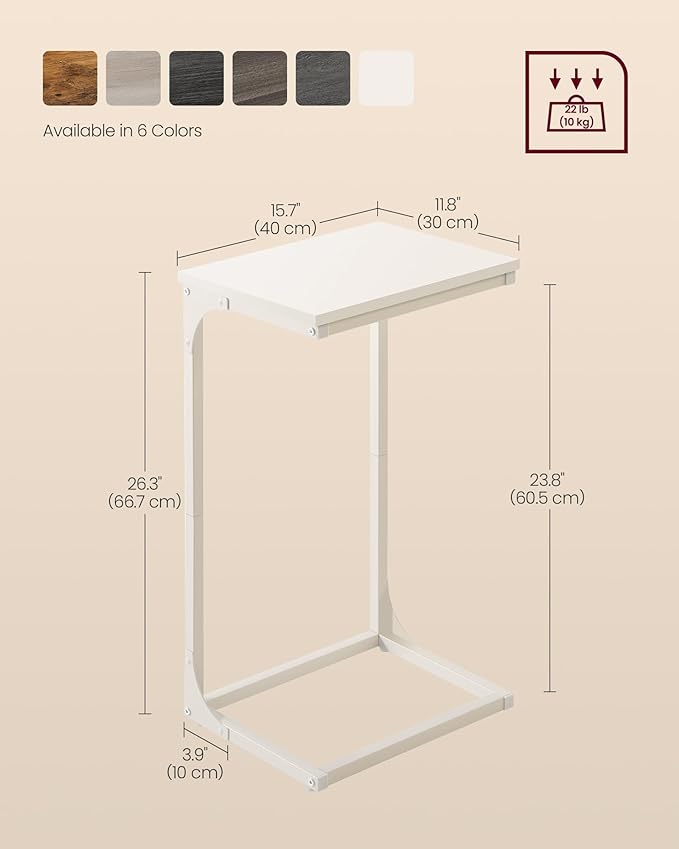 VASAGLE C-Shaped End Table, Side Table for Sofa, Couch Table with Metal Frame, Small TV Tray Table for Living Room, Bedroom, Cream White