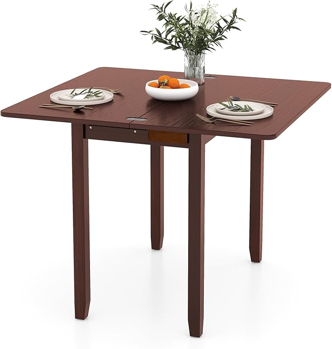 GOFLAME Extendable Dining Table for 4, Folding Kitchen Table with Storage Compartment & Rubber Wood Legs, Space-Saving Dinner Table for Living Room, Kitchen, Dining Room, Small Space, Cherry Brown