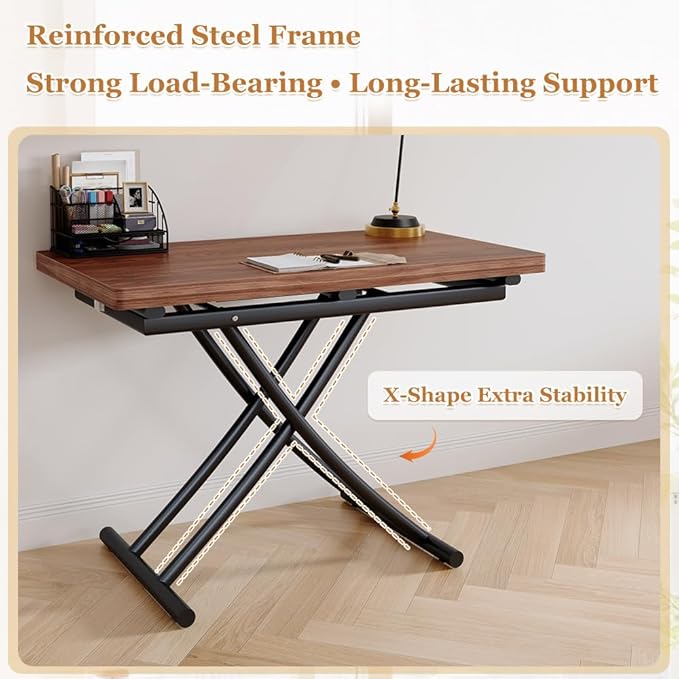 4 in 1 Folding Dining Table with Adjustable Lift Top & Wheels, Multi-Function Coffee Table to Dining Table for Apartments, Kitchens, Living Rooms, Scratch-Resistant & Easy Assembly