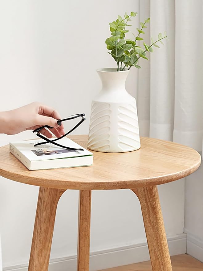 Solid Wood Round Side Table,End Table - FAS-Grade North American Oak,Elegant Round End Table with 3-Leg Design,Modern Natural Wood Accent Side Table for Living Room, Bedroom & Office Decor