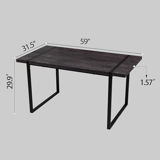 Modern Wooden Dining Table, 59'' Wooden Rectangle Table, Dining Room Table for 4-6, Modern Kitchen Dining Table with Black Metal Legs for Living Dining Kitchen Room(Black Wood)