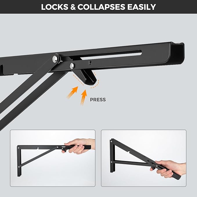JOY DECOR 18 Inch Heavy Duty Folding Shelf Brackets, 2 Pack (1 Pair) Collapsible Wall Mounted Brackets for Fold Down Table, Stainless Steel Folding Table Hinge, Matte Black