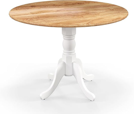 Giantex Round Dining Table, 39" D X 29" H, Rubber Wood Pedestal Table W/Round Tabletop & Curved Trestle Legs, 4-Person Dinner Table for Kitchen, Dining Room, Restaurant (Natural & White)