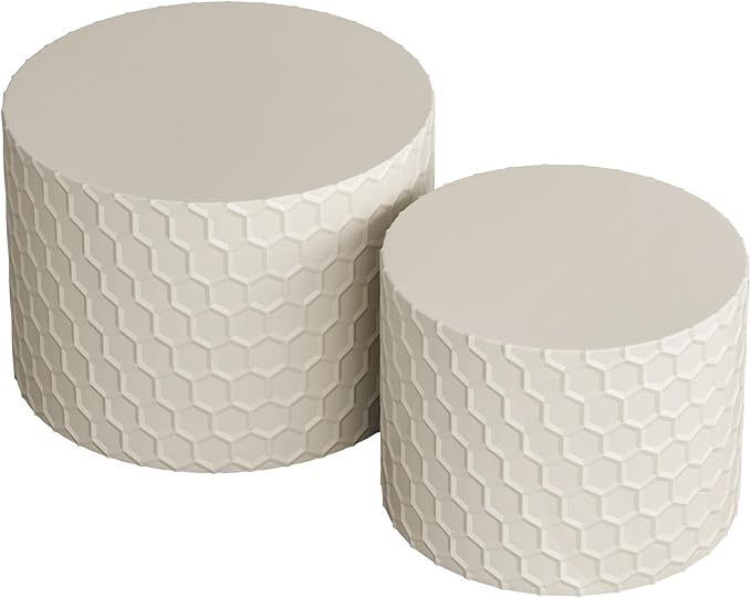 Kevinplus Round Nesting Coffee Table Set of 2, Modern Circle Drum Side Table for Living Room, Contemporary Coffee Table Set, No Assembly, White/Beige