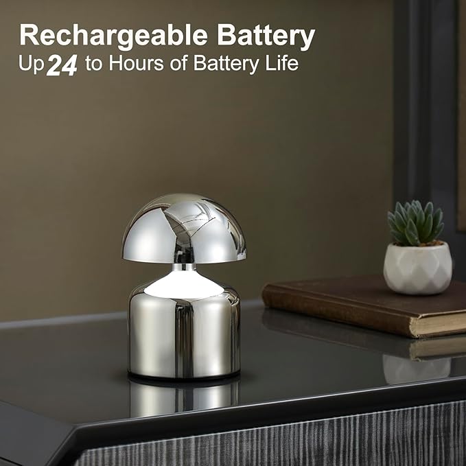 Modern Cordless Mushroom Small Table Lamp Touch LED Lamps, 3-Way Dimmable Bedside Nightstand Lamp Mini Rechargeable Night Light for Bedroom, Living Room