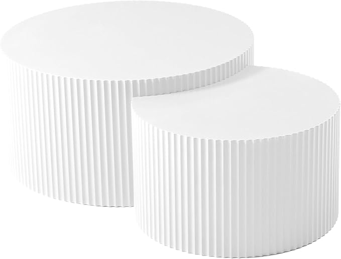 Nesting Coffee Table Set of 2, Modern Round Wooden Circle Accent Coffee Tables for Small Spaces Living Room Bedroom Balcony Office Drum Side Table