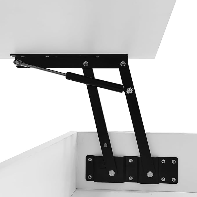 29.5" Lift Top Coffee Table with 2 Drawers and LED Lights, Modern Square High-Gloss Center Table Cocktail Tea Table with Glass Top and Hidden Space for Living Room Apartment White