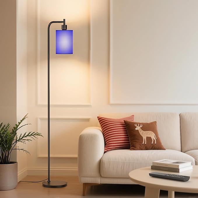 Floor Lamp with Linen Shade, Dimmable Tall Standing Lamp with Remote Control & 3 Color Temperatures, Modern Floor Lamps for Living Room Bedroom Office Corner, 9W LED Bulb Included