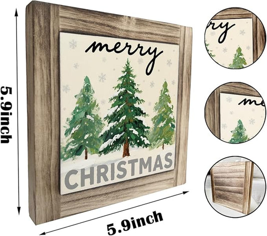 Merry Christmas Wood Sign, Christmas Tree Decors Art, Xmas Home Decors, Decorative Wooden Table Signs, Farmhouse Tabletop Decor, Xmas Holiday Party Decor Ornaments