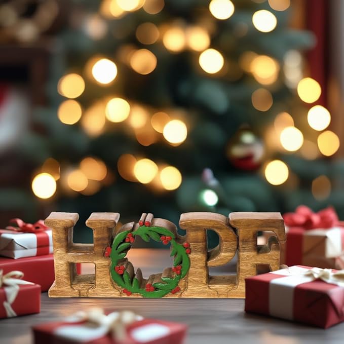 Decozen Living Room Decor: Handcrafted Hope Sign Letters Centerpiece - Bedroom, Indoor Coffee Table, House, Dining Room, Farmhouse & Kitchen Decor, Housewarming Gifts and Accessories - Solid Wood