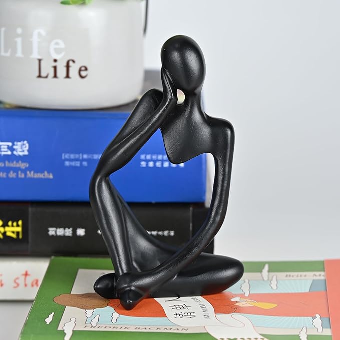 BOPART Resin Thinker Statues Black Decor for Home, Office or Living Room, Black Figurines Sculptures for Floating Shelf, Coffee Table Decoration