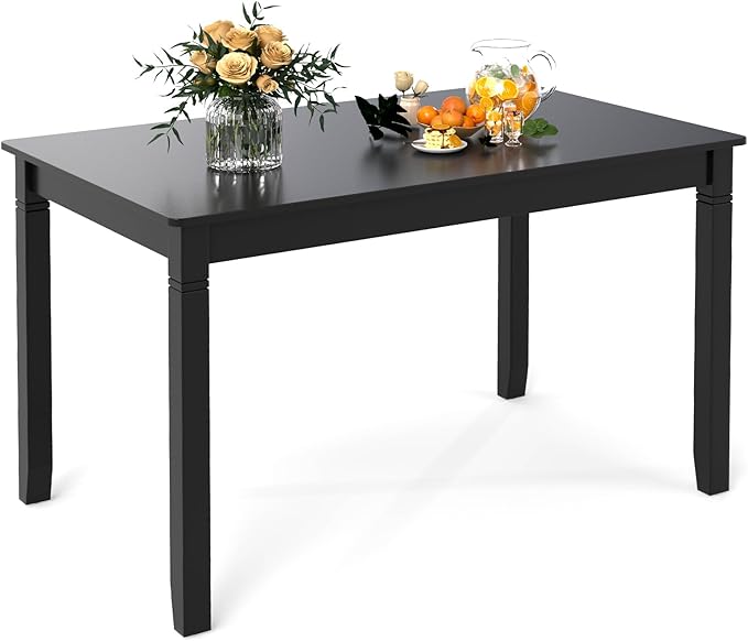 Giantex Dining Table for 4 People, 48"x 29" Kitchen Table with Wood Legs, Load 330 Lbs, Rectangular Dinner Table for Small Space, Dinette, Apartment, Living Room, Dining Room (Black)