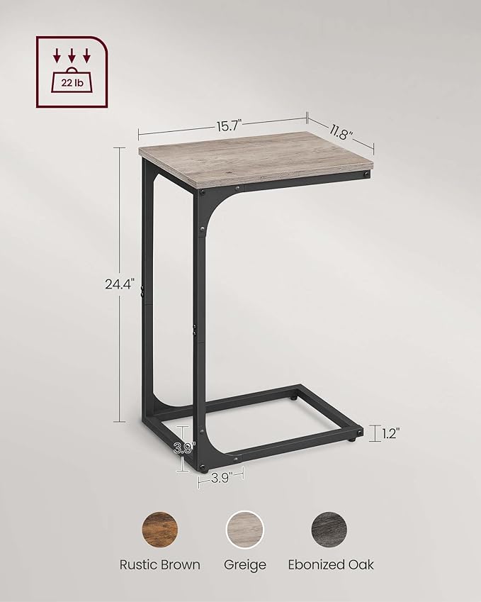 VASAGLE C-Shaped End Table Set of 2, Small Side Table for Couch, Sofa Table with Metal Frame for Living Room, Bedroom, Bedside, Greige and Black