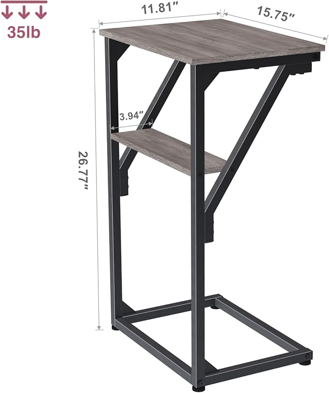 C-Shaped End Tables, TV Trays Set of 2, Small Side Table for Couch, Sofa Table for Living Room, Bedroom, Bedside ET-D-GYW2