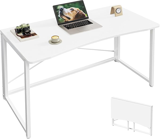 Huuger Folding Desk for Small Spaces, 39.4 Inch Foldable Computer Table, for Home Office, Study, Bedroom, Dorm, Space Saving, Small Writing Work Office Computer Desk, Easy to Fold, White