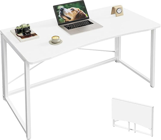 Huuger Folding Desk for Small Spaces, 39.4 Inch Foldable Computer Table, for Home Office, Study, Bedroom, Dorm, Space Saving, Small Writing Work Office Computer Desk, Easy to Fold, White